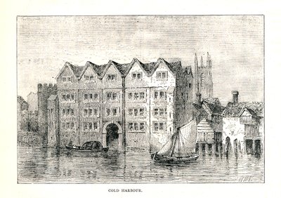 コールドハーバー。中世の邸宅、ロンドン橋の上のテムズ川北岸、1894 作： Walter Thornbury