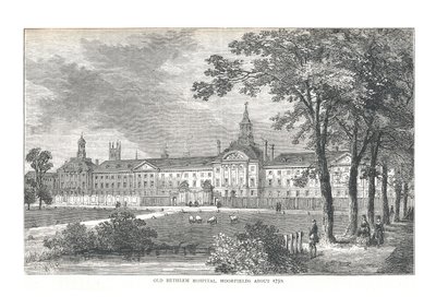 オールドベスレム病院。ムーアフィールズ1750年頃、1878年 作： Walter Thornbury