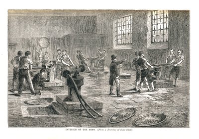 1878年の1800年頃の絵からの造幣局の内部 作： Walter Thornbury