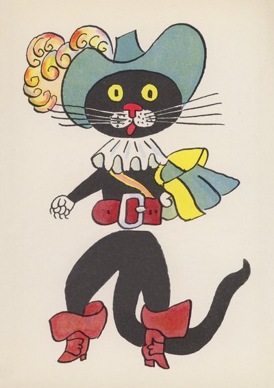 児童書のフィギュア長靴をはいた猫（カラーリトグラフ） 作： Walter Trier