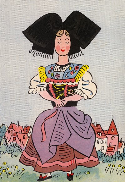 ウォルター・トリアーの狂気の衣装フランス、アルザス（カラーリトグラフ） 作： Walter Trier
