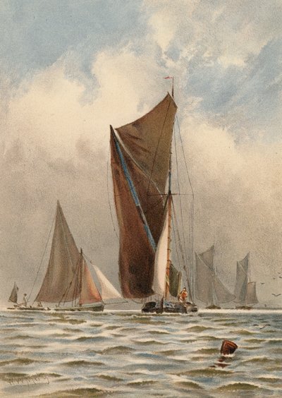 テムズ川のはしけ（カラーリトグラフ） 作： Walter William May