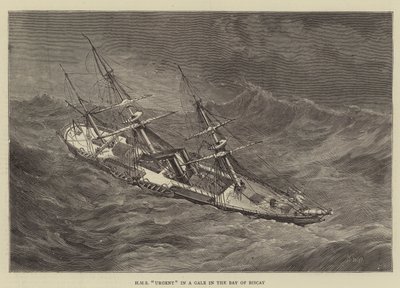 ビスケー湾の強風の中のHMS緊急 作： Walter William May