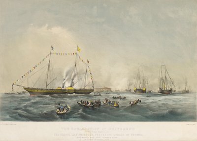 プロイセン皇太子フレデリック・ウィリアム4世（1795-1861）とバイエルン公エリザベス夫人（1801-1873）の乗船（2月2日、イギリスのグレーブゼンドにて 作： Walter William May