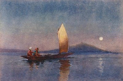 ニュージーランド：ロトルア湖の夕べ（カラーリトグラフ） 作： Walter Wright
