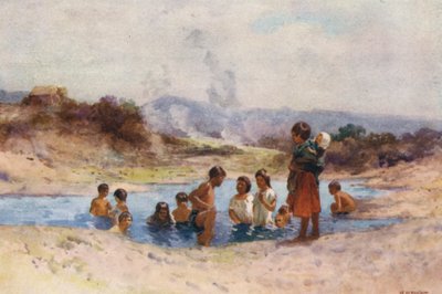 ニュージーランド熱いプールで（カラーリトグラフ） 作： Walter Wright