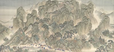 康熙帝の南部視察ツアー、スクロール3：済南から泰山、1698年までデータ可能。 作： Wang Hui