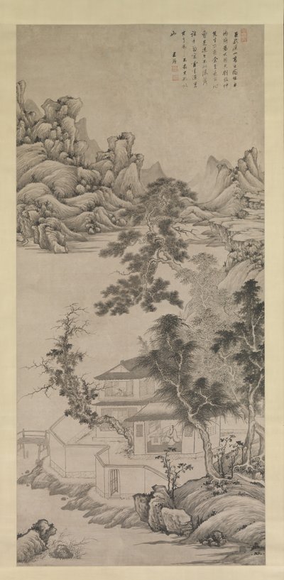 17世紀後半のジュランのように、小川と山の間の高尚な学者。 作： Wang Jian