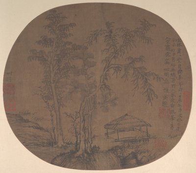 疎開した木と東屋、1350年代後半。 作： Wang Meng