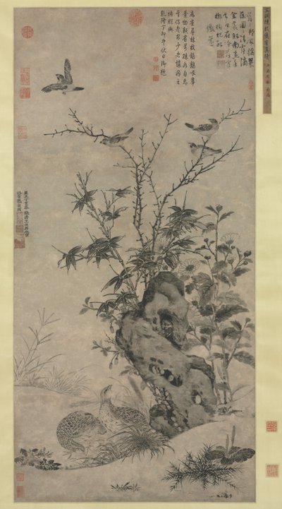 ウズラとスズメの秋景色 作： Wang Yuan