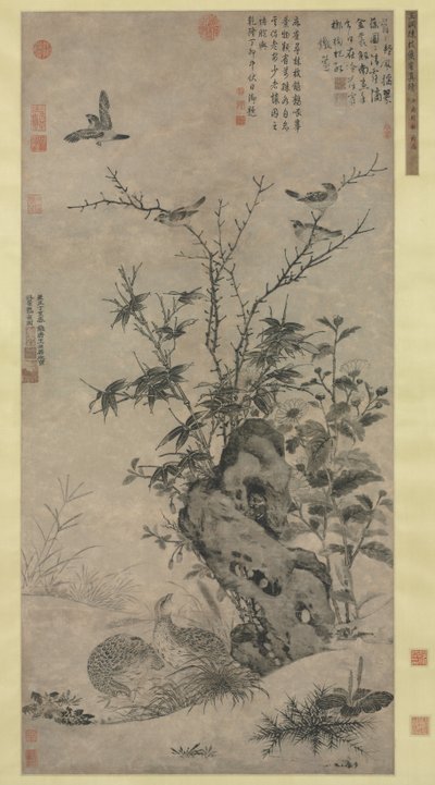 秋のシーンのウズラとスズメ、1347。 作： Wang Yuan