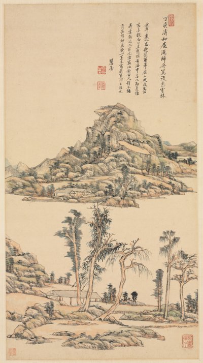 Ni Zanのカラースタイルの風景、1707年。 作： Wang Yuanqi