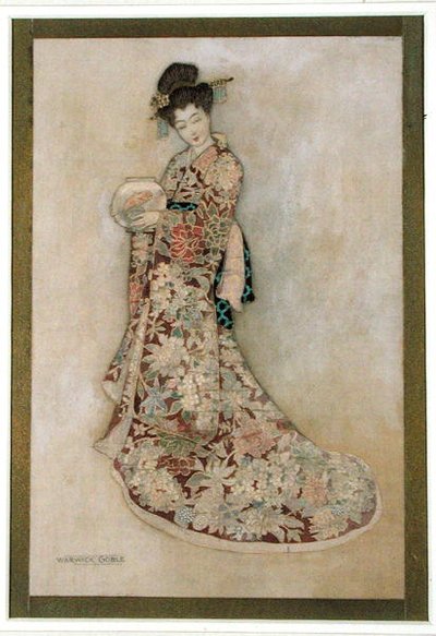 ゲイシャガール（水彩、金、リネン） 作： Warwick Goble