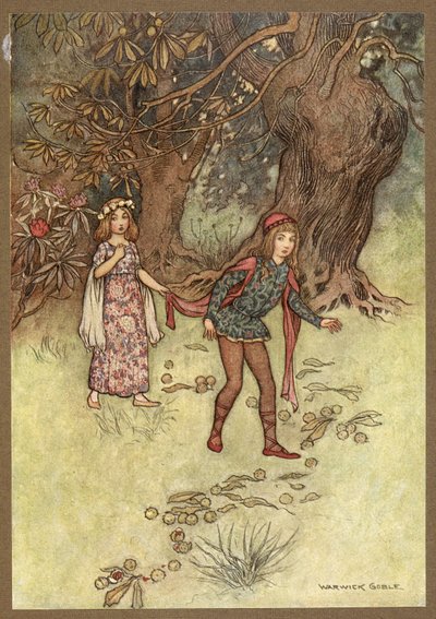 Nennillo and Nennella より、森の中の Nennillo and Nennella。 作： Warwick Goble