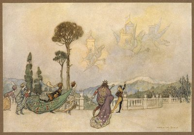 ドラゴンより、空中の城。 作： Warwick Goble
