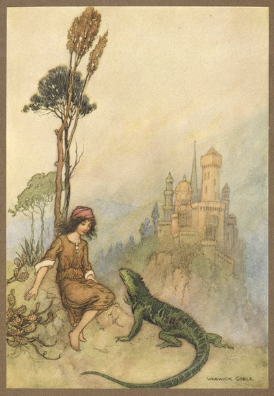 Goat-Face の Goat-Face the Palace を示すトカゲ。 作： Warwick Goble