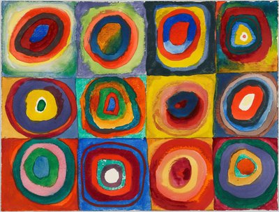 色の研究。 同心円のある正方形、1913年。 作： Wassily Kandinsky