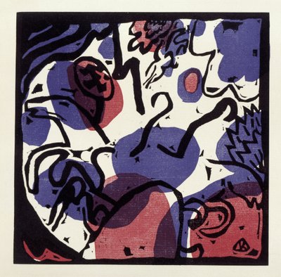Drei Reiter in Rot, Blau und Schwarz (Illustration 20 aus: "Klänge", Einzelblatt) 作： ワシリー・カンディンスキー