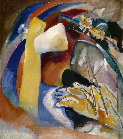 下書きを白い形で描きます。 1913 作： Wassily Kandinsky