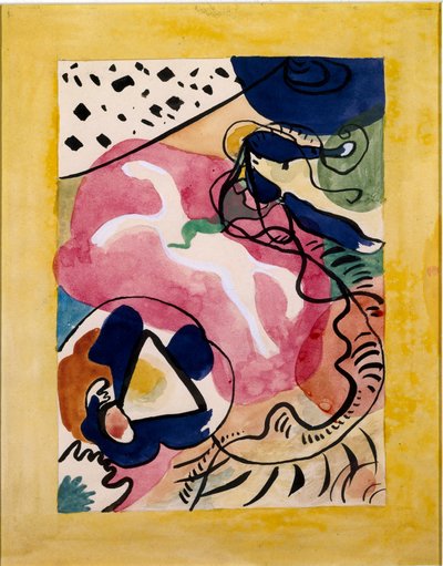 表現主義：Vassily Kandinsky（またはWassily KandinskiまたはKandinskij、1866-1944）による「ブルーライダー」（Der Blaue Reiter）のアルマナックのカバープロジェクト。中国のインクと水彩。 1911薄暗い。 27,7x21 作： Wassily Kandinsky