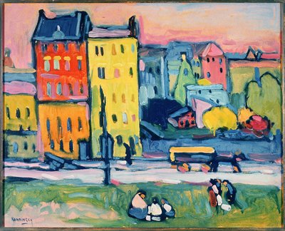 ミュンヘンの住宅、1908年（ダンボールに油彩） 作： Wassily Kandinsky
