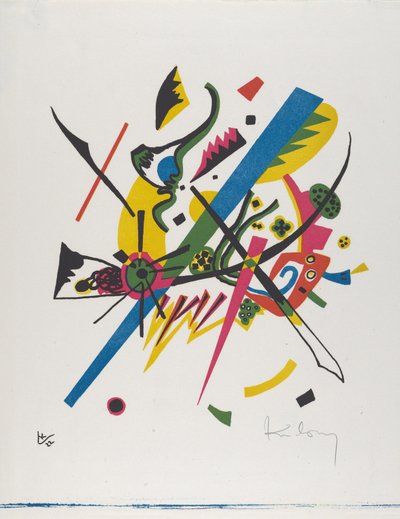Kleine Welten I（Small Worlds I）、1922（青、赤、黄、黒で印刷されたリトグラフ） 作： Wassily Kandinsky