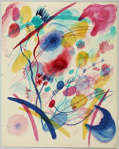 赤、青、緑、黄色のコンポジション 作： Wassily Kandinsky