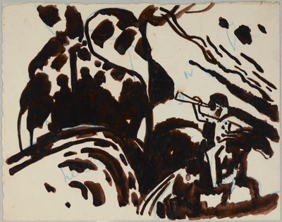 ラッパを吹くライダーのいる風景 作： Wassily Kandinsky