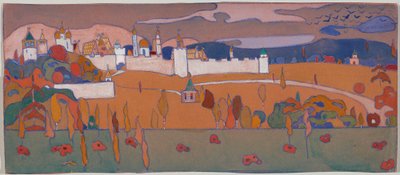 秋の風景の中の城壁都市 作： Wassily Kandinsky