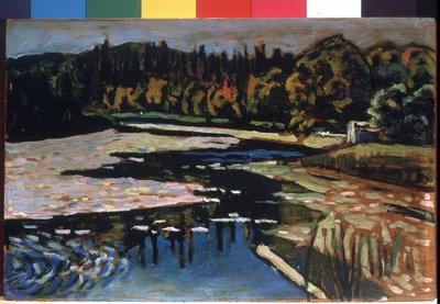 ワシリー・カンディンスキー（またはワシリー・カンディンスキーまたはカンディンスキー）の絵画「秋の川」。 作： Wassily Kandinsky