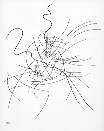 無題、1923年（紙にペンとインク）（白黒写真） 作： Wassily Kandinsky