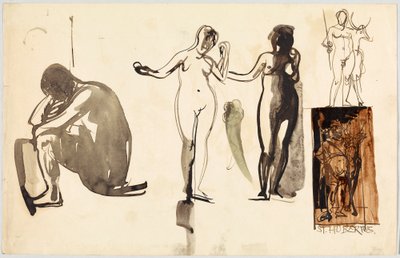 女性の裸体と聖フーベルトゥス、裏面: 女性の裸体 作： Wassily Kandinsky
