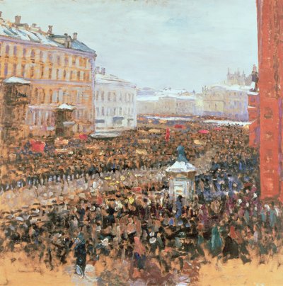 1917年のモスクワでの集団デモ 作： Wassily Meshkov