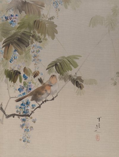 鳥と花、ca。 1887。 作： Watanabe Seitei