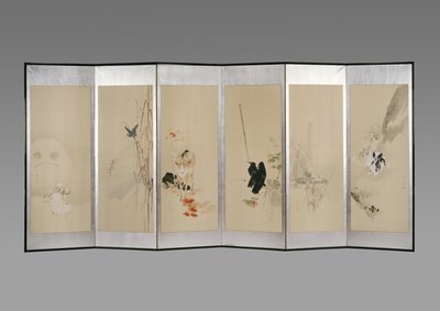 屏風：12か月の花、1900年頃（紙にインクと色） 作： Watanabe Seitei
