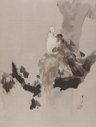 木のハト、ca。 1887。 作： Watanabe Seitei