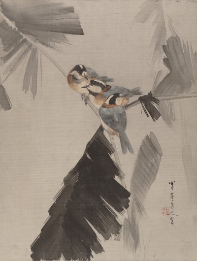枝にある三羽の鳥1887。 作： Watanabe Seitei