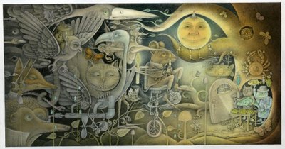 暗闇から現れた生き物たち、2010年（ミクストメディア、アートボード） 作： ウェイン・アンダーソン