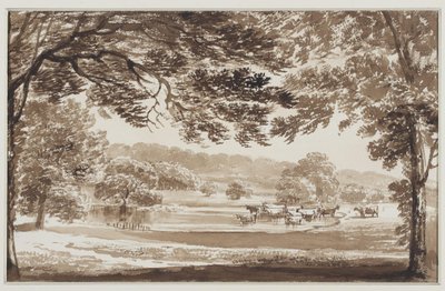 湖に牛がいる樹木が茂った風景 作： Weissenbruch (workshop of)