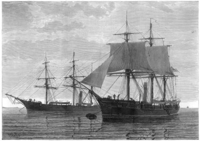 HMS「ディスカバリー」とHMS「アラート」、英国の北極探検隊、1875年。 作： Wells