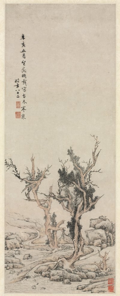 冬の小川のそばの古い木 作： Wen Zhengming