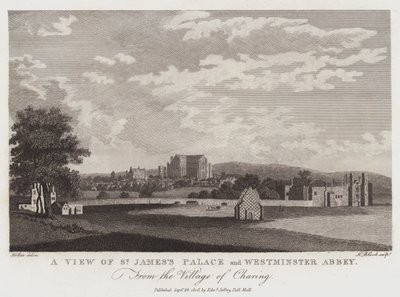 チャリングの村からのセントジェームズ宮殿とウェストミンスター寺院の眺め 作： Wenceslaus Hollar