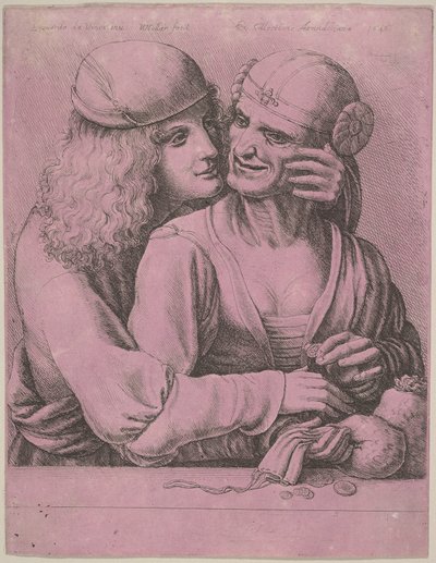 1646年、老婦人を愛撫する若い男性。 作： Wenceslaus Hollar