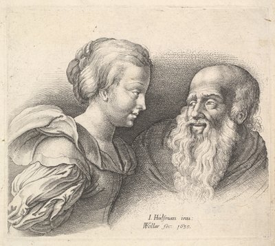 1635年、ハルスマンの後の老人と少女。 作： Wenceslaus Hollar