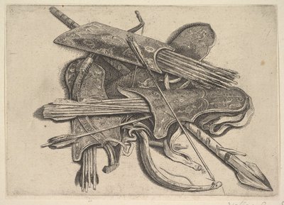 弓、矢筒、槍、1625-77。 作： Wenceslaus Hollar