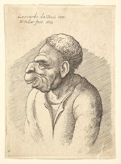 フックの鼻、目立つ上唇、開いた口、短い巻き毛の男性の胸像、1665年。 作： Wenceslaus Hollar