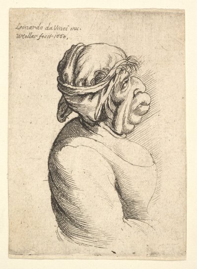 ローカットのドレスと頭に巻かれた布を身に着けた、口が突き出ている女性の胸像、1660年。 作： Wenceslaus Hollar
