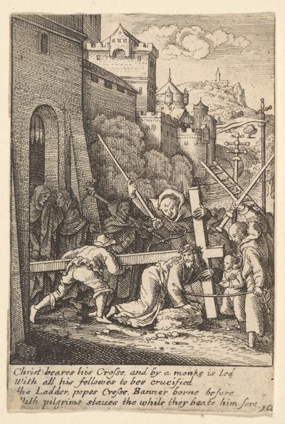 十字架を運ぶ、1625-77。 作： Wenceslaus Hollar