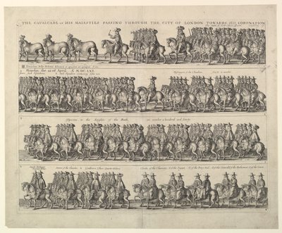 ロンドンを通るチャールズ2世の戴冠式行列、1662年。 作： Wenceslaus Hollar