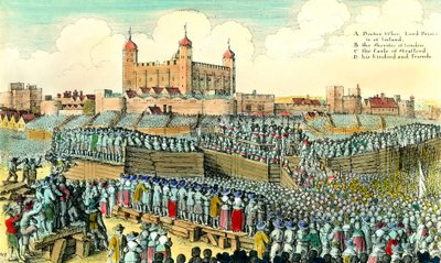 第一次イギリス革命（1641-1649）：1641年12月05日、ロンドンのタワー・ヒルで、イギリスの政治家トーマス・ウェントワース・ド・ストラフォード（1593-1641）が処刑される。Wenceslaus Hollar (1607-1677)によるエングレーヴィング 17世紀 個人蔵 作： Wenceslaus Hollar